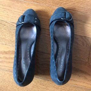 Grey leather Coach wedges